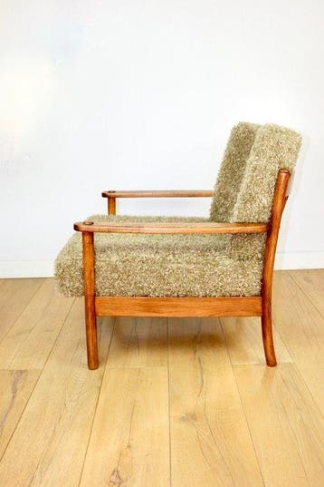 Lounge stoel - fauteuil - Beuken - vintage houten fauteuil, Antiek en Kunst