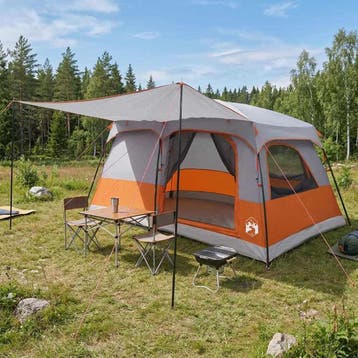 vidaXL Familietent 10-persoons Grijs en Oranje Polyester en, Verzenden, Nieuw