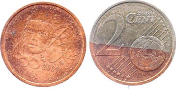 2 Cent Fehlpraegung Frankreich 2003 falsch plattiert, Verzenden, België