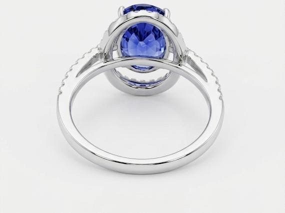 Ring - 18 karaat Witgoud - 3.44ct. tw. Saffier - Diamant, Handtassen en Accessoires, Ringen
