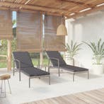 vidaXL Ligbedden 2 st met tafel poly rattan grijs, Tuin en Terras, Verzenden, Nieuw