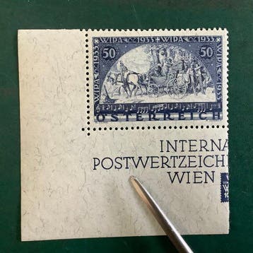 Oostenrijk 1933 - WIPA zegel uit de blok met fotocertificaat