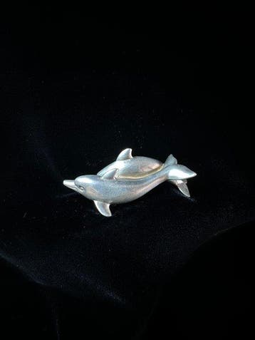 Beeldje - Elegant Dolphin Pair - Verzilverd