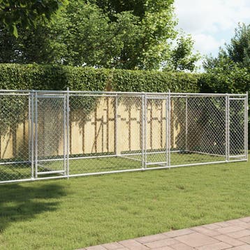 vidaXL Hondenhok met deuren 8x2x1,5 m gegalvaniseerd staal, Verzenden, Nieuw