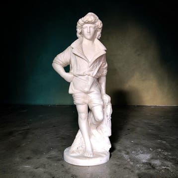 Beeld, Giovane fanciullo Pescatore con rete da pesca - 60 cm