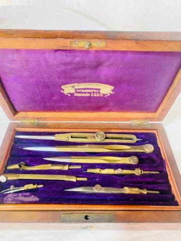Droog kompas - Messing, Hout - Coffret ancien COMPAS