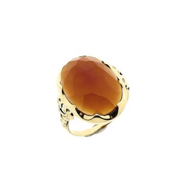 Gouden ring met carneool, Handtassen en Accessoires, Ringen, Gebruikt, Ophalen of Verzenden, 17 tot 18, Met edelsteen