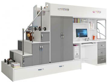 hoogslaper met kast en bureau momo opbergruimte en extra bed, Eenpersoons, Verzenden, 160 tot 180 cm, Nieuw