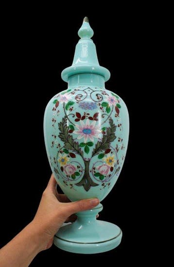 Grand vase en verre uranifère 43 cm - Vaas - Uraniumglas, Antiquités & Art, Antiquités | Verre & Cristal