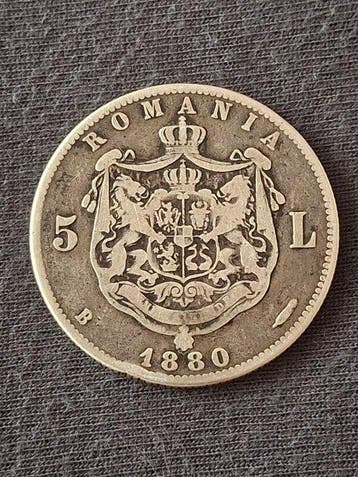 Roumanie. Carol I. 5 Lei 1880 B / Engraver name near rim