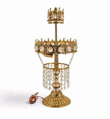 Lampe de table - Art Nouveau - Laiton - Couronne de cristaux, Antiquités & Art