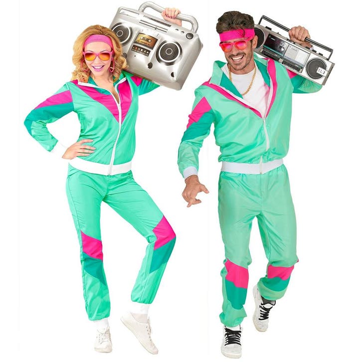 Neon 80S Trainingspak Fout Turquoise, Kleding | Heren, Carnavalskleding en Feestkleding, Nieuw, Verzenden