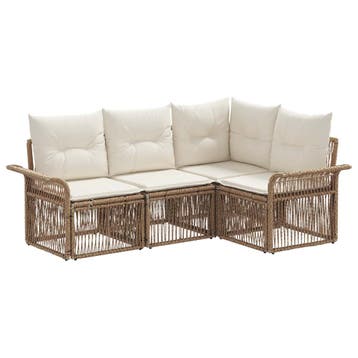 vidaXL Tuinbank Set 4 pcs Beige poly rattan, Verzenden