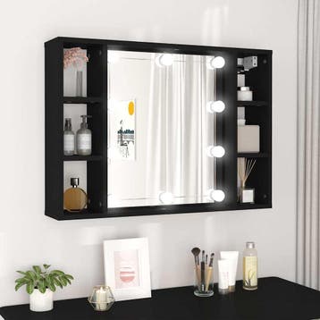 vidaXL Spiegelkast met LED-verlichting 76x15x55 cm zwart, Verzenden, Nieuw