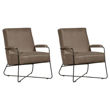 Set van 2 Leren fauteuils Hope - Vintage Taupe, Ophalen of Verzenden