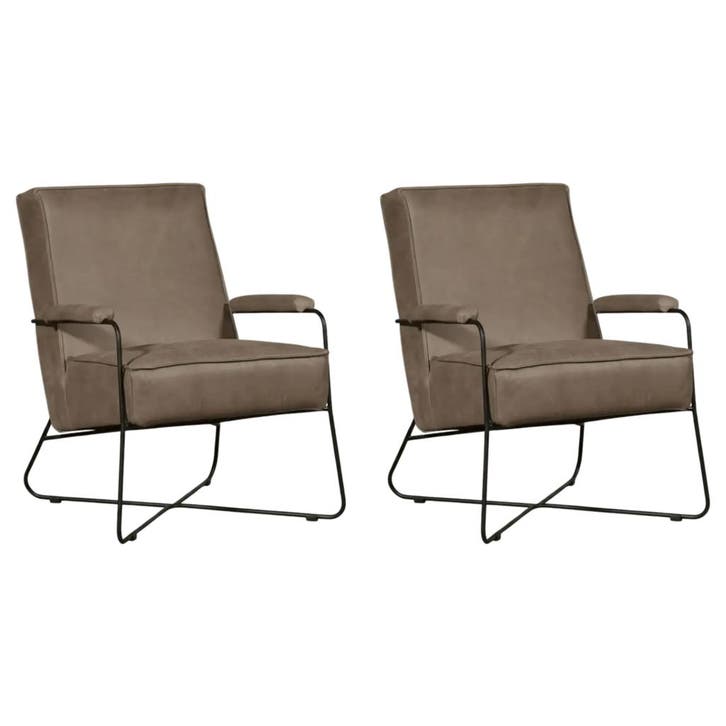 Set van 2 Leren fauteuils Hope - Vintage Taupe, Maison & Meubles, Fauteuils, Enlèvement ou Envoi