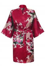 KIMU® Kimono Donkerrood Kort XS-S Yukata Satijn Boven de Kni, Kleding | Dames, Ophalen of Verzenden, Nieuw