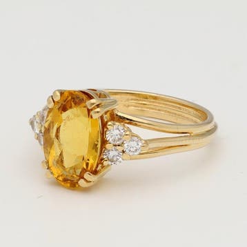 Ring - 18 karaat Geel goud Citrien - Diamant, Nieuw
