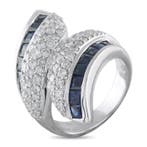 Ring 18K witgouden ring met 1,42ct diamant en saffier -, Handtassen en Accessoires, Ringen, Nieuw