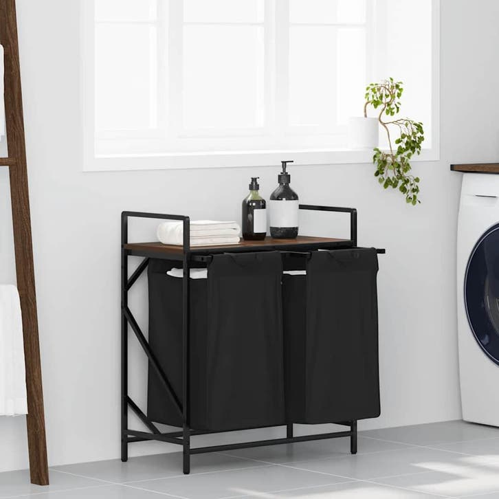 vidaXL Wasmand 2 vakken met plank bruin eikenkleurig, Maison & Meubles, Accessoires pour la Maison | Autre, Envoi
