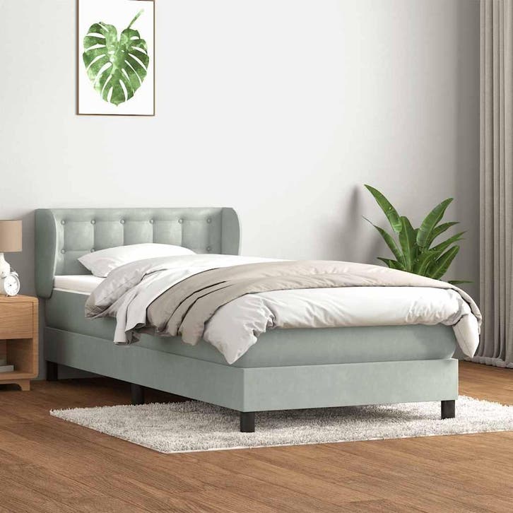 vidaXL Boxspring met matras fluweel lichtgrijs 90x210 cm, Maison & Meubles, Chambre à coucher | Lits, Envoi
