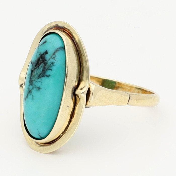 Bague - 14 carats Or jaune - turquoise, Bijoux, Sacs & Beauté, Bagues