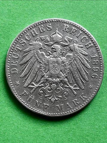 Allemagne, Empire Hamburger Stadtwappen. 5 Mark 1896 J RR