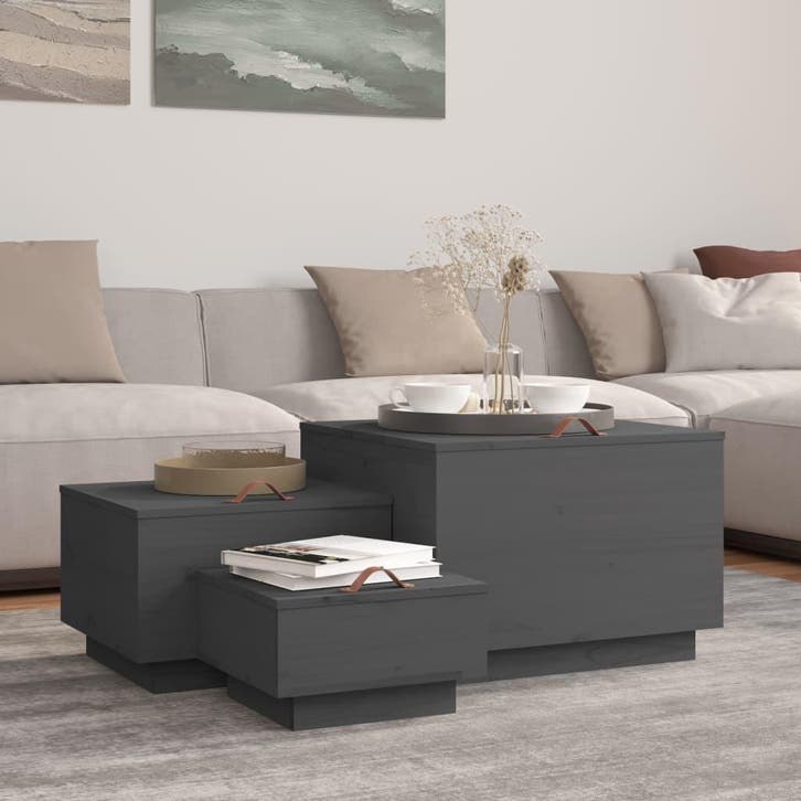 vidaXL Opbergboxen met deksels 3 st massief grenenhout grijs, Huis en Inrichting, Kasten | Overige, Nieuw, Verzenden
