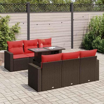vidaXL 7-delige Loungeset met kussens poly rattan acacia, Verzenden, Nieuw, Loungeset