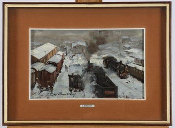 Arturo Bonanomi (1920-2010) - Winter at the Railway Depot