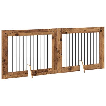 vidaXL Opvouwbaar hondenhekje met standaards 2 st Oud hout, Verzenden