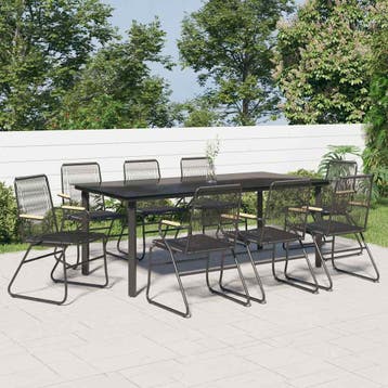 vidaXL 9-delige Tuinset PVC-rattan zwart, Verzenden, Nieuw, Tuinset