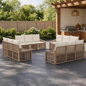 vidaXL Tuinbank Set 12 st Beige poly rattan, Tuin en Terras, Verzenden, Nieuw
