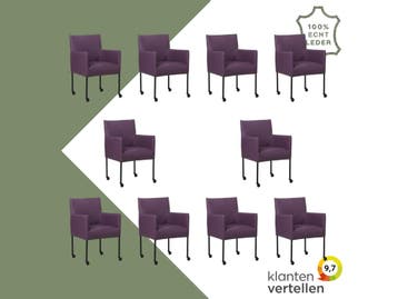 Set van 10 Leren eetkamerstoelen Desire - Toledo Aubergine, Ophalen of Verzenden, Nieuw, Leer, Eén