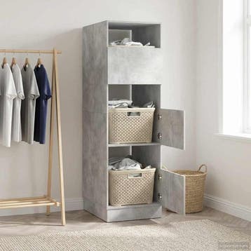 vidaXL Wasrek met opslag Betonkleurig 50 x 68 x 162 cm, Verzenden, Nieuw