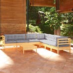 vidaXL 8-delige Loungeset met grijze kussens grenenhout, Verzenden, Nieuw, Loungeset
