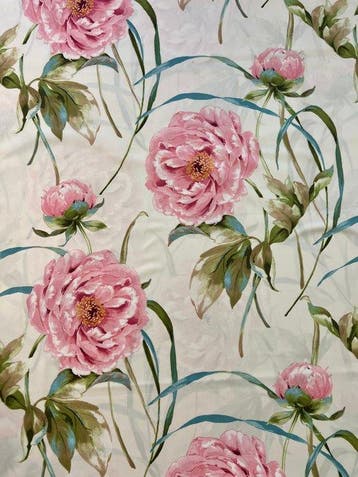 Elegante stof van San Leucio met roze pioenen. - Textiel -