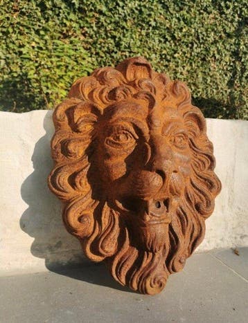 Grote Wandculptuur van Leeuw met krullen - Plaque -