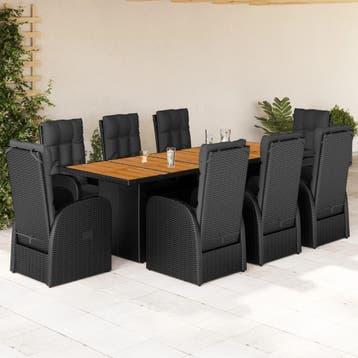 vidaXL 9-delige Tuinset poly rattan zwart, Verzenden, Nieuw, Tuinset