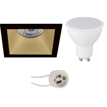 6W Dimbare LED Spot Set - Vierkante Inbouwspot Mat Zwart/Gou, Verzenden, Nieuw