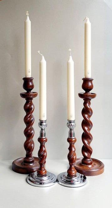 Kandelaar Barley Twist (4) - Gietijzer, Eik - 4 Barley Twist