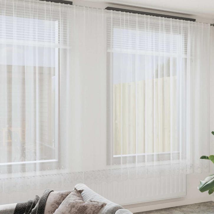 vidaXL Lacegordijn met gordijnen Wit 1200 x 300 cm Polyester, Huis en Inrichting, Stoffering | Gordijnen en Lamellen, Nieuw, Verzenden