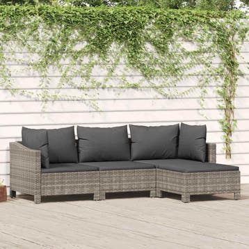 vidaXL 4-delige Loungeset met kussens poly rattan grijs, Verzenden, Loungeset