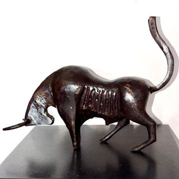 Abdoulaye Derme - Figure - Taureau de force - Bronze patiné, Antiquités & Art