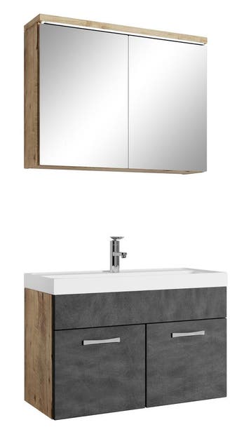 Badkamermeubel Set Paso 02 80 x 40 cm Kastanje Grijs, Verzenden, Nieuw