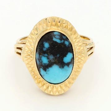 Ring - 18 karaat Geel goud Turquoise, Handtassen en Accessoires, Nieuw