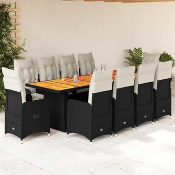 vidaXL 11-delige Bistroset met kussens poly rattan zwart, Verzenden, Nieuw
