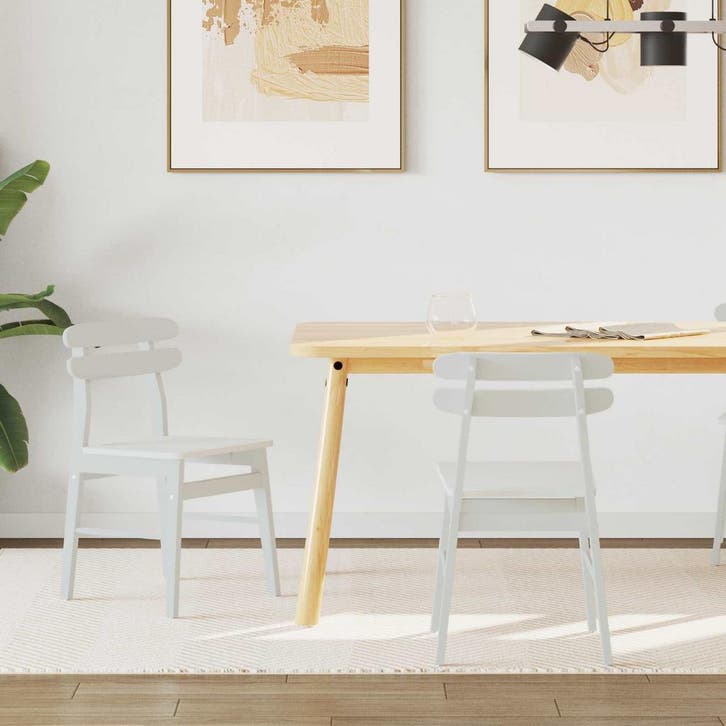 vidaXL Eetkamerstoel 2 st Massief Rubberhout Wit 43.5 x 44.5, Huis en Inrichting, Stoelen, Nieuw, Verzenden