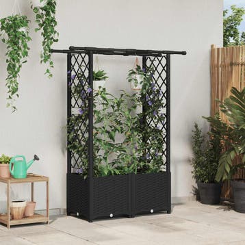 vidaXL Verhoogd Bed met Trellis en Dak Zwart 124,5 x 40 x, Verzenden, Nieuw