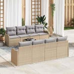 vidaXL Tuinbank Set 9 pcs Beige en Grijs Poly Riet en Staal, Verzenden, Nieuw